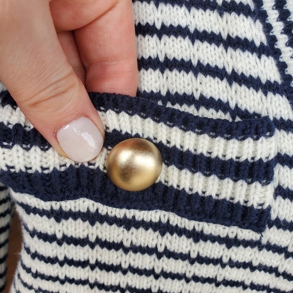 Tahari Navy Blue and White Striped Women's Button Down Cardigan Sweater NWOT - Picture 14 of 15